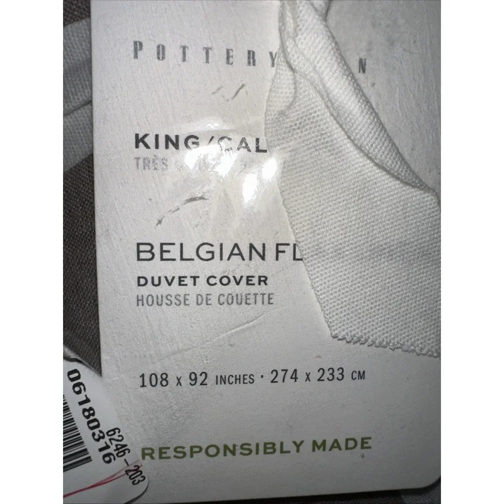 Pottery Barn Belgian Flax Linen King Duvet Cover Warm Gray Greige Bedding NWT